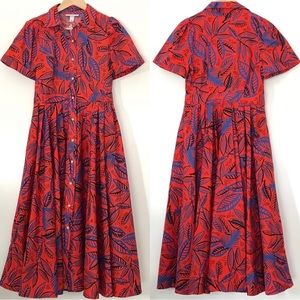 Alexis x Target Tropical Leaf Print Short Sleeve Midi Full Skirt Dress XS